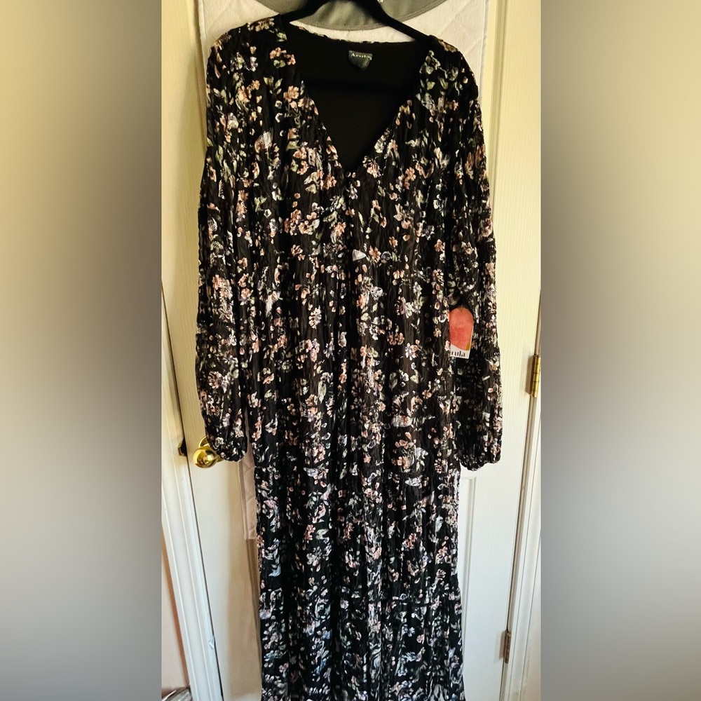 Arula Women's Floral Long Sleeve V-Neck Maxi Dress 2X NWT